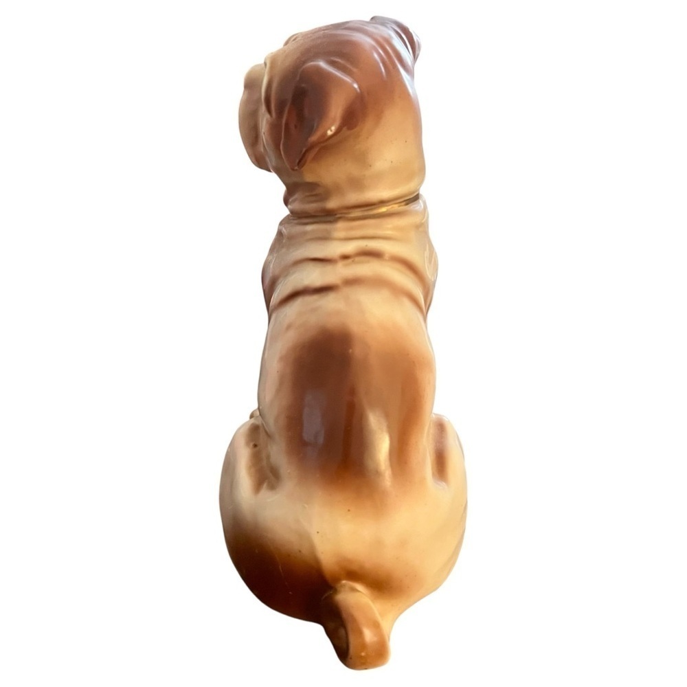 Antique Victorian Bull Dog Mantle Figurine Ceramic Statue Gold Gilt Bell Collar - Picture 5 of 13